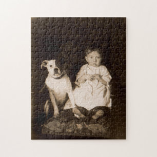 Quebra-cabeça aproximadamente 1910 pitbull e bebê RPPC