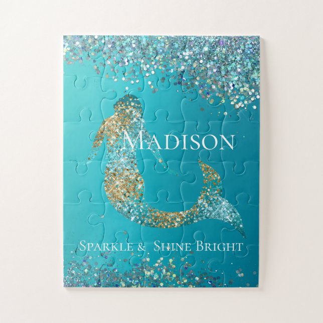 Quebra-cabeça Aqua Dourada Glitter Sparkle Mermaid (Vertical)
