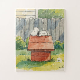 Quebra-cabeça Aquarela Cachorro Dormindo na Casa Vermelha Arte