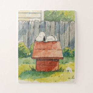 Quebra-cabeça Aquarela Cachorro Dormindo na Casa Vermelha Arte