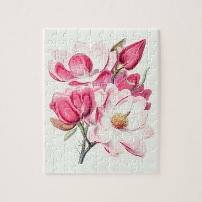 Quebra-cabeça Aquarela Cor Botânica Flores Magnólia (Vertical)