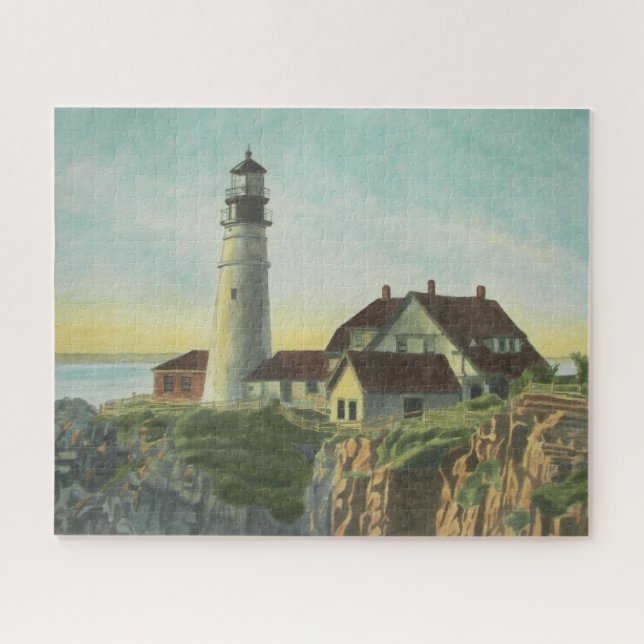 Quebra-cabeça Aquarela da Luz de Portland Head (Horizontal)