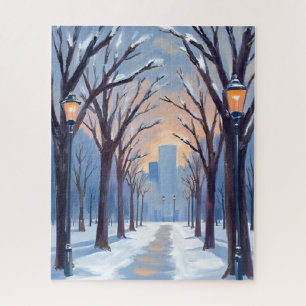 Quebra-cabeça Aquarela da Nevasca de Inverno no Boston Common