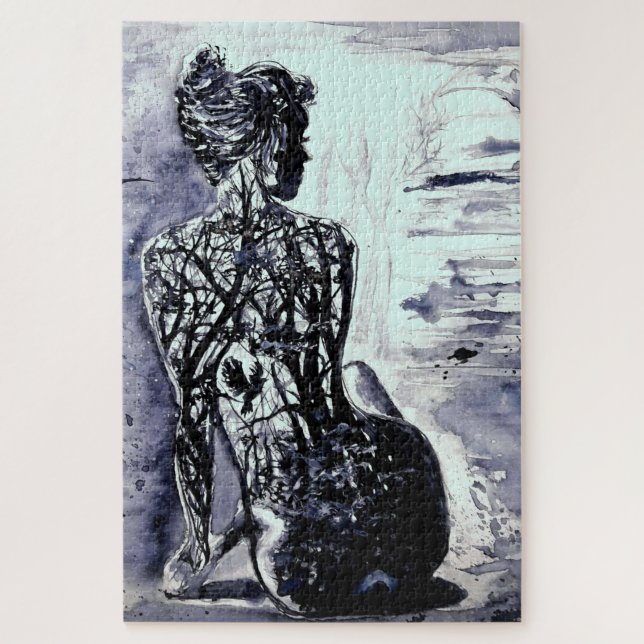Quebra-cabeça Aquarela - Dama da Natureza - Arte - Personalizáve (Vertical)