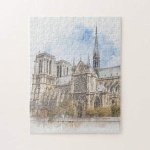 Quebra-cabeça Aquarela de Notre Dame, Arte da Catedral de Paris