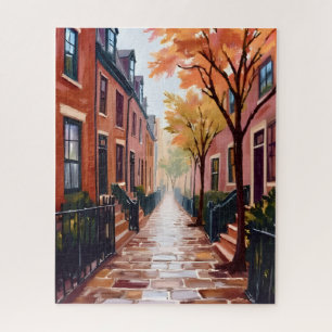 Quebra-cabeça Aquarela de Outono em Boston Beacon Hill Massachus