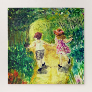 Quebra-cabeça Aquarela - Felicidade - Menininha e Menino Bonitos