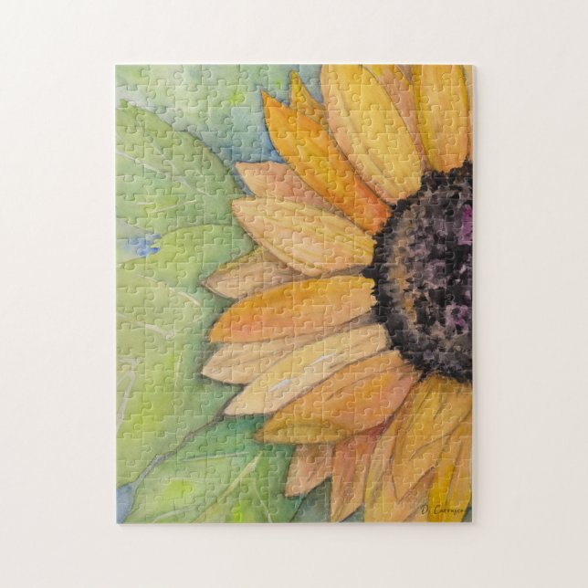 Quebra-cabeça Aquarela Floral de Girassol Rústico (Vertical)