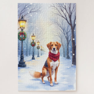 Quebra-cabeça Aquarela Foxhound Americano Poste de Neve