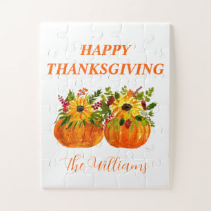 Quebra-cabeça Aquarela Girassóis Ação de Graças Pumpkins Cai