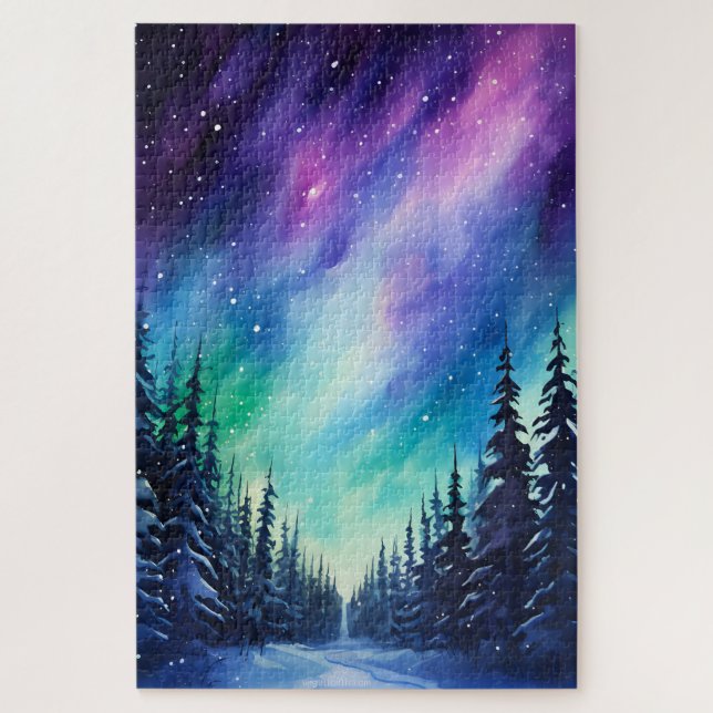 Quebra-cabeça Aquarela Luzes do Norte aurora boreal  (Vertical)
