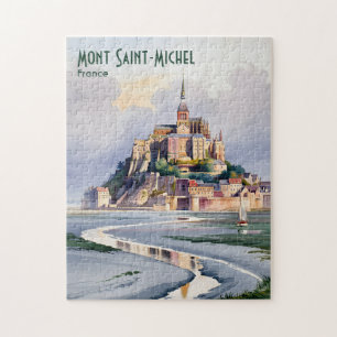 Quebra-cabeça Aquarela Mont Saint Michel França Viagem Vintage