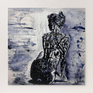 Quebra-cabeça Aquarela - Natureza Lady - Preto e Branco -