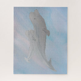Quebra-cabeça Aquarela Oceano Mãe Bebê Beluga Baleias