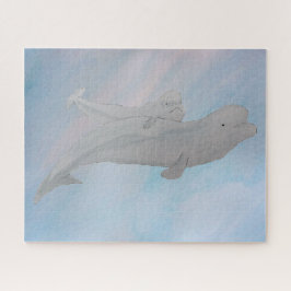 Quebra-cabeça Aquarela Oceano Mãe Bebê Beluga Baleias
