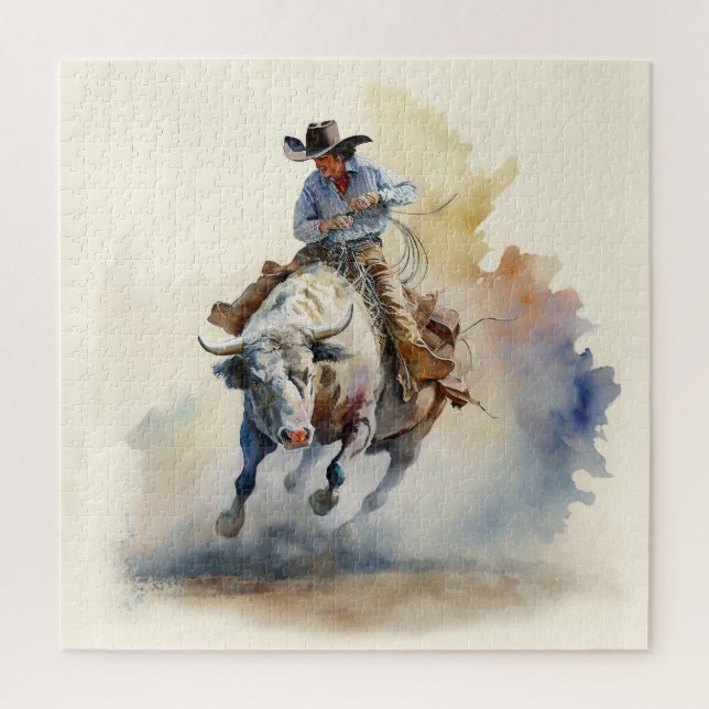 Quebra-cabeça Aquarela Ocidental Empoeirada “Cavaleiro de Touro  (Vertical)
