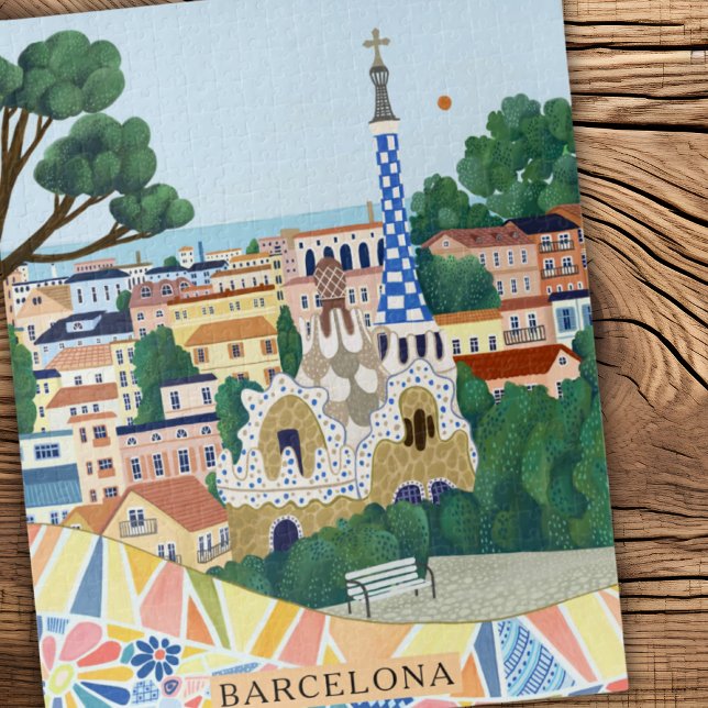 Quebra-cabeça Aquarela Retro Barcelona Espanha Viagem  (Criador carregado)