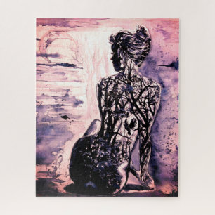 Quebra-cabeça Aquarela - Senhora da Natureza - Arte Preta e Bran