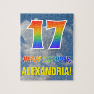 Quebra-cabeça Arco-Íris "17" e "FELIZ ANIVERSÁRIO", céu nubla
