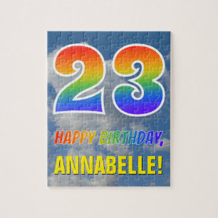 Quebra-cabeça Arco-Íris "23" e "FELIZ ANIVERSÁRIO", céu nubla
