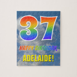 Quebra-cabeça Arco-Íris "37" e "FELIZ ANIVERSÁRIO", céu nublado