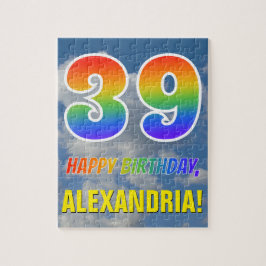 Quebra-cabeça Arco-Íris "39" e "FELIZ ANIVERSÁRIO", céu nublado