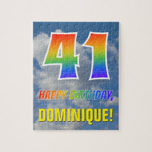 Quebra-cabeça Arco-Íris "41" e "FELIZ ANIVERSÁRIO", céu nubla