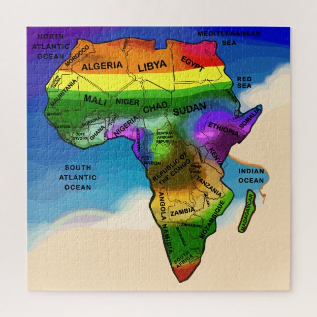 Quebra-cabeça Arco-íris do mapa africano (Vertical)