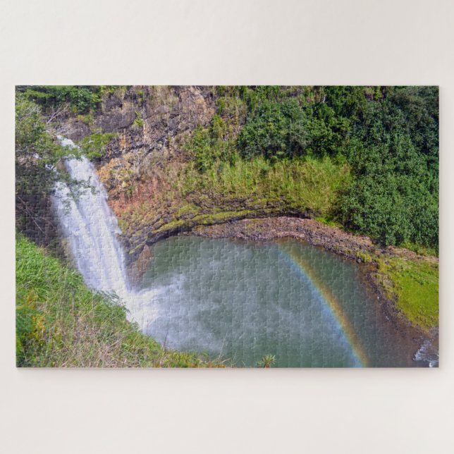 Quebra-cabeça Arco-íris em Wailua Falls, Kauai, Havaí (Horizontal)