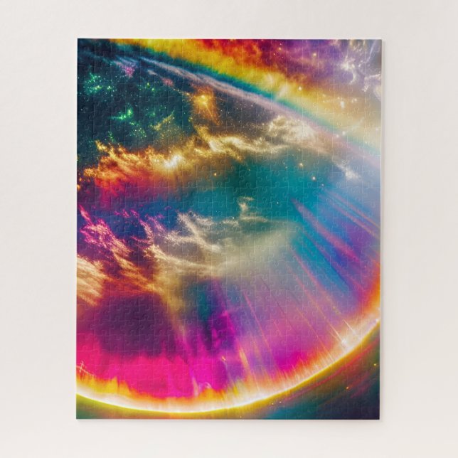 Quebra-cabeça Arco-Íris Luz brilhando atrás das nuvens no céu es (Vertical)
