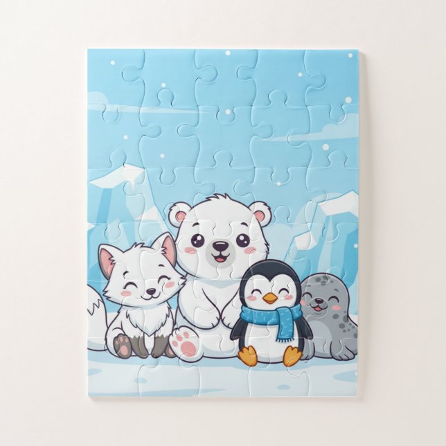 Quebra-cabeça Arctic Animals Kids Puzzle | Cute Polar Bear Fox P (Vertical)