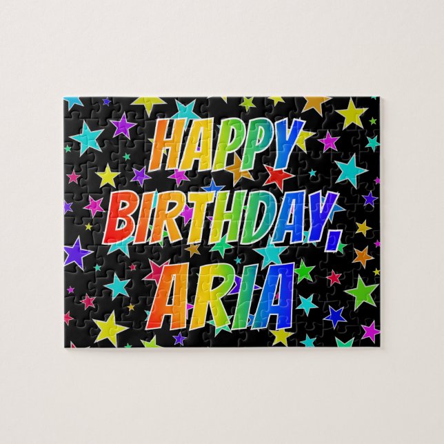 Quebra-cabeça "ARIA" Primeiro Nome, Diversão "FELIZ ANIVERSÁRIO" (Horizontal)