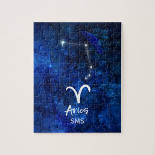 Quebra-cabeça Aries Zodiac Constelação Blue Galaxy Monograma