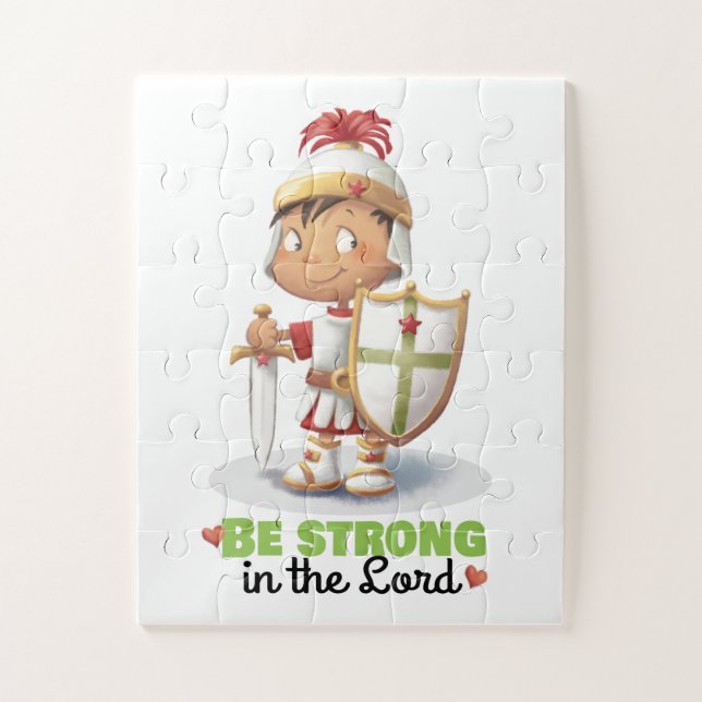 Quebra-cabeça Armor de Deus, garoto "Seja forte no Senhor" quebr (Vertical)