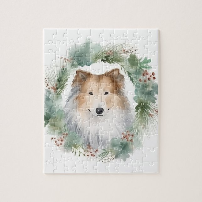 Quebra-cabeça Aro Collie Porta Natalino Cão Festivo (Vertical)