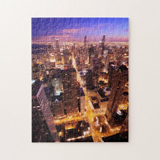 Quebra-cabeça Arquitectura da cidade na noite de Chicago (Vertical)