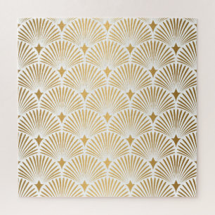 Quebra-cabeça Art Deco: Elegância Dourada-Branca.