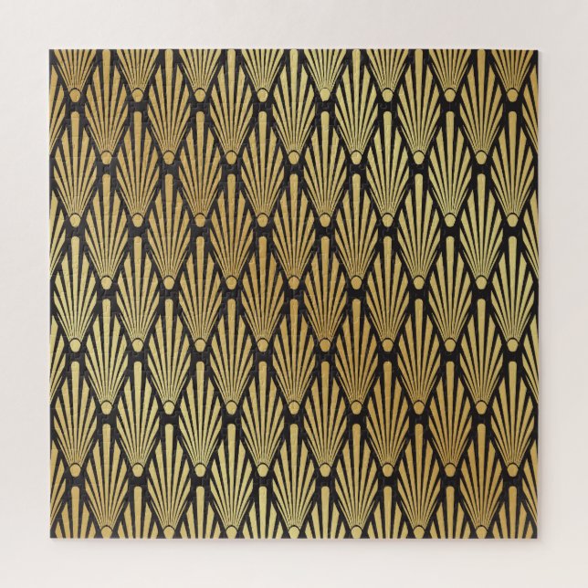Quebra-cabeça Art Deco Palms: Preto Dourado. (Vertical)