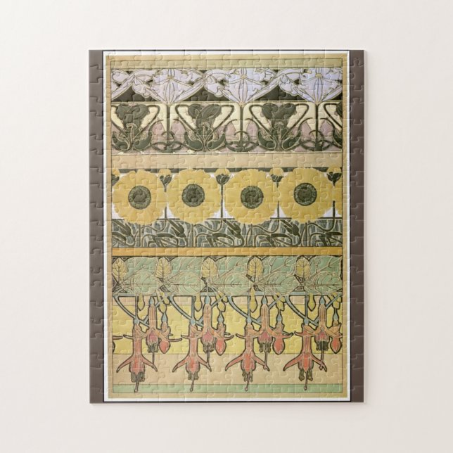 Quebra-cabeça Art nouveau alfônimo mucha fuschia girassol flora (Vertical)