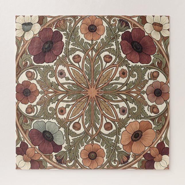 Quebra-cabeça Art Nouveau Anêmona Floral Circular (Vertical)