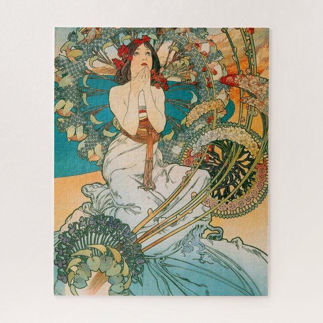 Quebra-cabeça Art Nouveau Mucha Mulher Cabeleira Escura (Vertical)