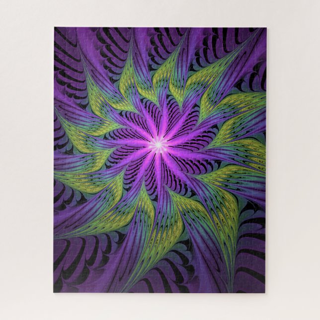 Quebra-cabeça Arte abstrata fractal moderna flor roxa verde (Vertical)