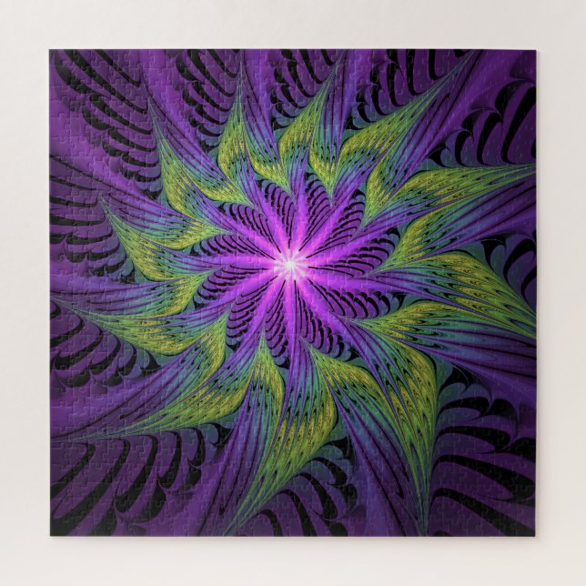 Quebra-cabeça Arte abstrata fractal moderna flor roxa verde (Vertical)
