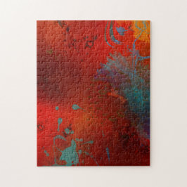 Quebra-cabeça Arte Abstrata Grunge Vermelho, Aqua e Dourado