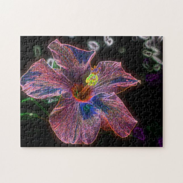 Quebra-cabeça Arte Abstrato de Flor Elétrica Hibiscus (Horizontal)