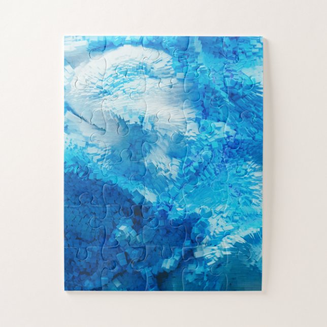Quebra-cabeça Arte Abstrato de Mistura Azul e Branca (Vertical)