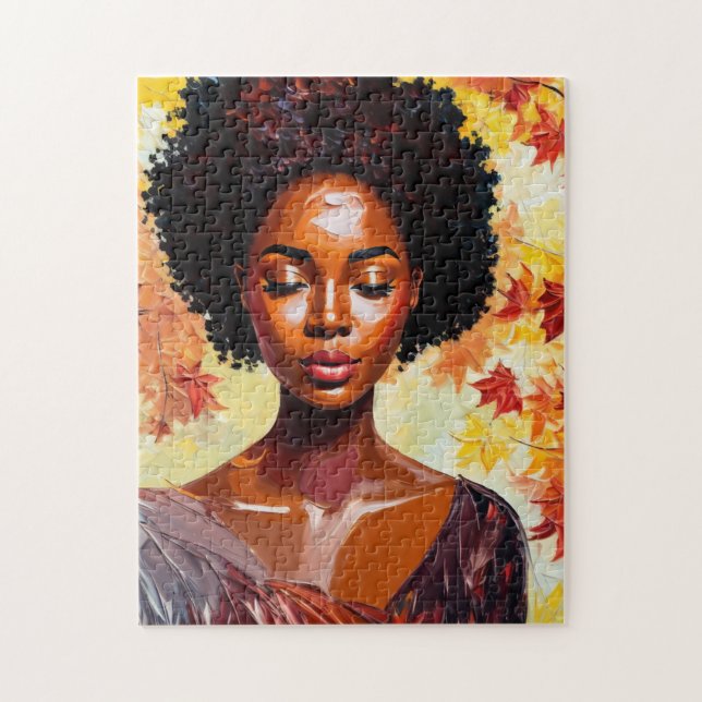Quebra-cabeça Arte Afro do outono da Mulher Negra (Vertical)