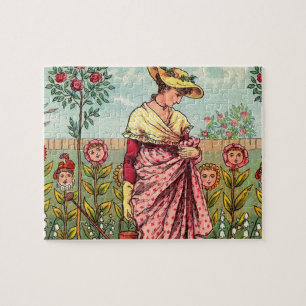 Quebra-cabeça Arte Antigo Jardim Crescer Flor Mulher