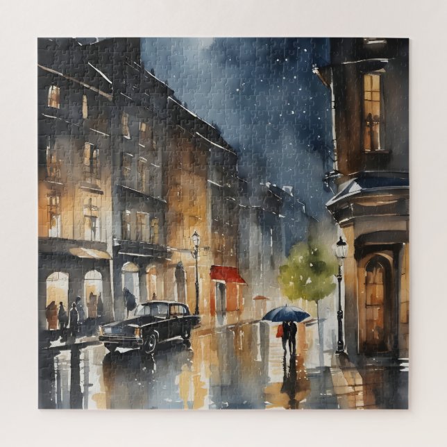 Quebra-cabeça Arte aquosa da cidade chuvosa (Vertical)