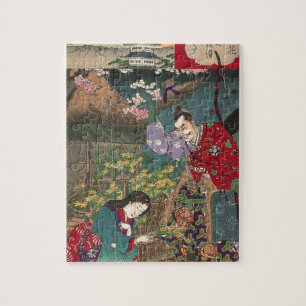 Quebra-cabeça Arte bonita japonesa do samurai da gueixa